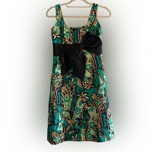 Kay Unger Floral Bow Scoop Neck Mini Cocktail Dress Green Black Size 4